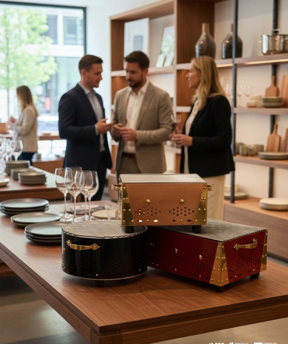 Trois finitions de grille exposées lors d'une présentation